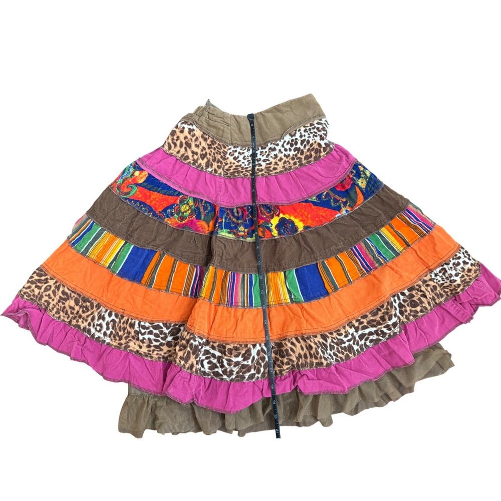 The Childrens Place Girls Patchwork Corduroy Tiered Ruffle Skirt Leopard Boho 5